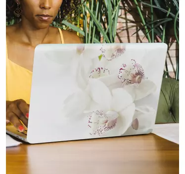 White orchid laptop sticker - TenStickers