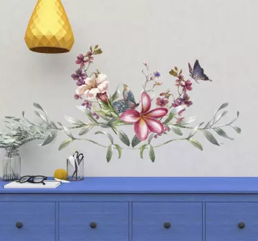 Nalepka cvetja z akvareli in metulji - TenStickers