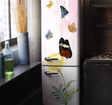 Butterfly on yellow petaled fridge decal - TenStickers