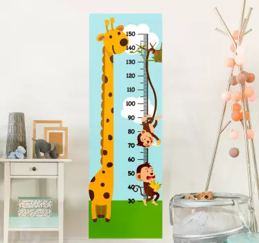 Autocolante medidor de altura Macaco e girafa medidor - TenStickers