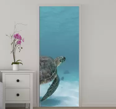 Real turtle under sea door decal - TenStickers