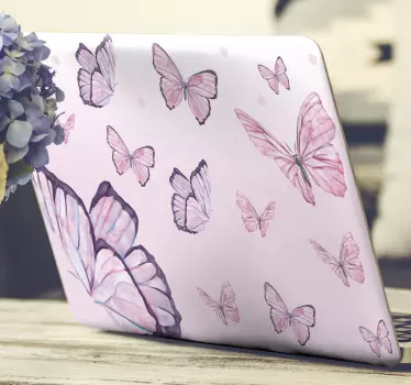 Purple butterflies laptop decal - TenStickers