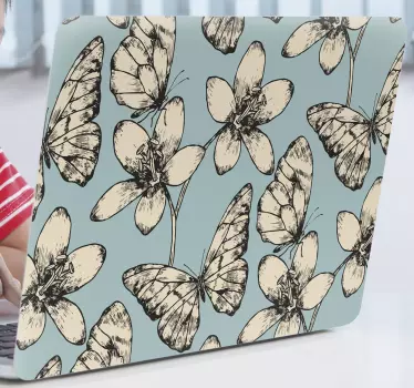 Naklejka na laptopa w stylu vintage kwiatowe motyle - TenStickers
