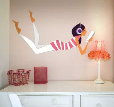 Young Lady Listening to Music Wall Sticker - TenStickers
