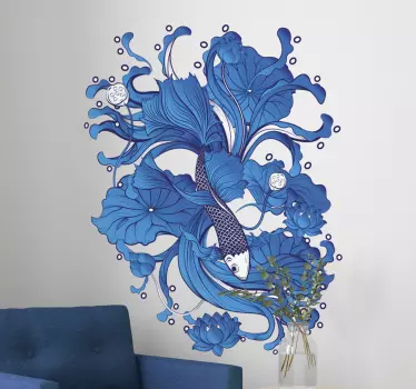 Sininen taiteellinen kalakala-seinä tarra - Tenstickers