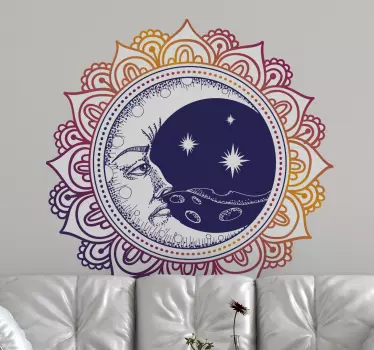 Saulės ir mėnulio mandalų svetainės sienos lipdukas - „Tenstickers“