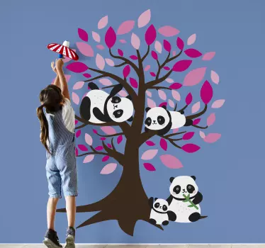 Strom s panda děti strom zeď nálepka - TenStickers