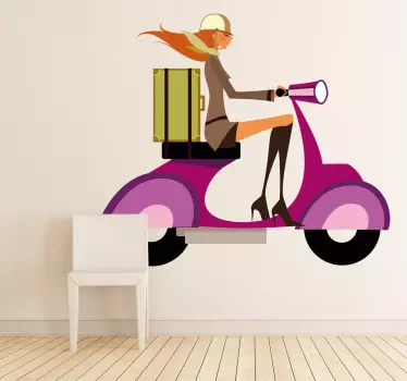 Sticker moto fille en scooter - TenStickers