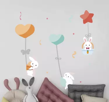 Drevesnica z nalepko za ilustracijo ljubkih zajcev - TenStickers
