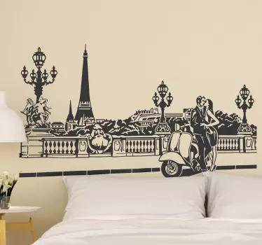 αυτοκόλλητο παρισινό τοπίο με ζευγάρι Παρίσι - TenStickers