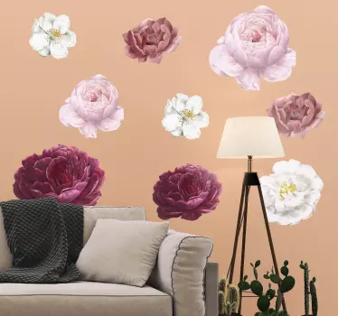 Nálepka na stěnu růžové a bílé květiny - TenStickers
