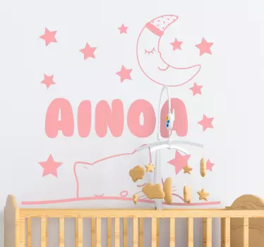 customizable name with cat and moon wall decal - TenStickers