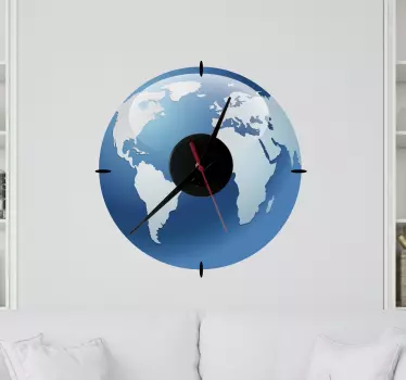 Horloge murale autocollant effet carte du monde - TenStickers