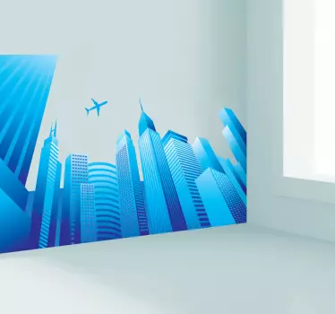 Cool Blue City and Plane Wall Sticker - TenStickers
