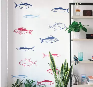 Naklejka ścienna arkusz ryb ręcznie malowane - TenStickers