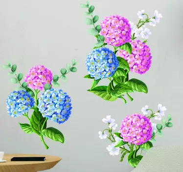 Vinilo flores ramo azul y rosa para pared - TenVinilo