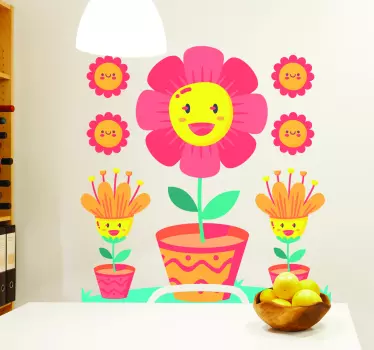 Smiles-in-red-flowers flower wall sticker - TenStickers