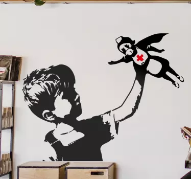 Vinilo arte enfermera superhéroe Banksy - TenVinilo