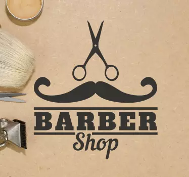 Barber shop with mustache wall sticker - TenStickers