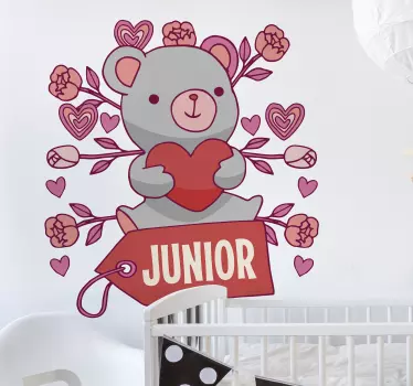Bear heart and name wall sticker - TenStickers