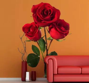 三朵红玫瑰花卉墙贴花 - TenStickers
