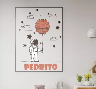 Little Astronaut with name space wall sticker - TenStickers