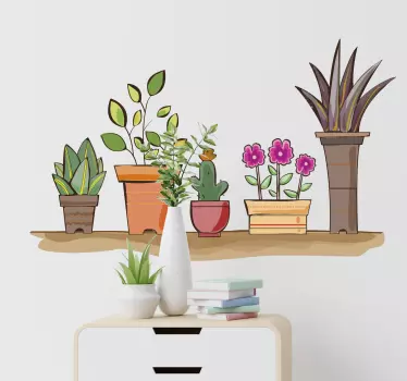 Watercolour shelves with plants flower sticker - TenStickers