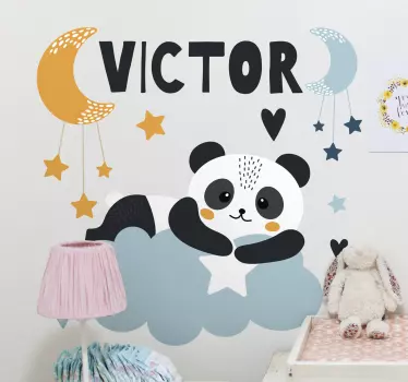 Stars bear on the moon with name wall sticker - TenStickers