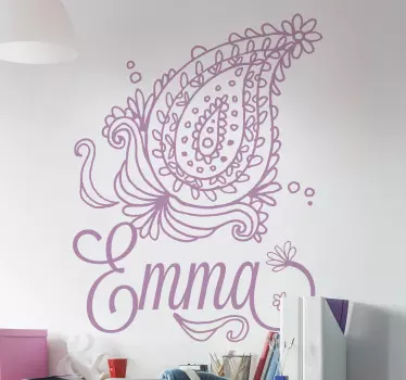 Floral paisley with name decoration wall decal - TenStickers