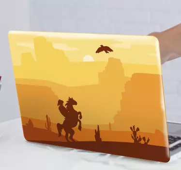 Sticker ordinateur portable Silhouette de cow-boy à cheval - TenStickers