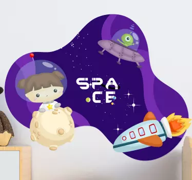 A girl in the outer space illustration sticker - TenStickers
