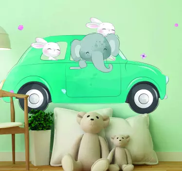 Cute bunnies in the car car sticker - TenStickers