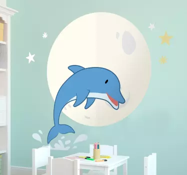 Dolphin and Stars Kids Sticker - TenStickers