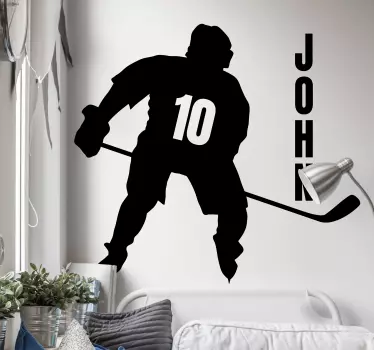Acción del jugador de hockey sobre hielo con nombre vinilo decora - TenVinilo