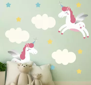 Unicorns clouds stars fairy tale sticker - TenStickers