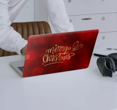 Naklejka na laptopa Czerwone Merry Christmas - TenStickers