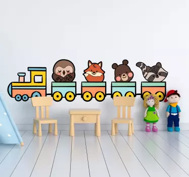 lovely animal train illustration sticker - TenStickers