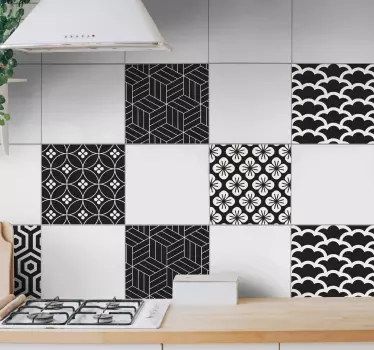 Grey and white flower pattern  tile sticker - TenStickers