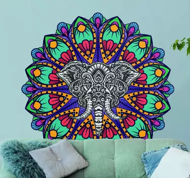 カラフルな象のマンダラの花の壁のステッカー - TENSTICKERS