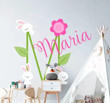 Customized name with bunnies illustration decal - TenStickers