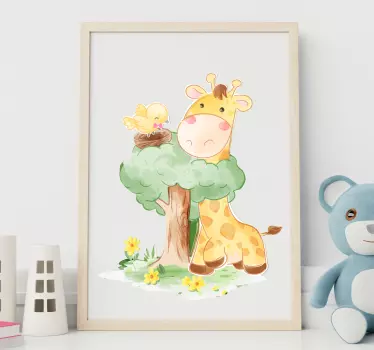Watercolor tree with cute animals tree  sticker - TenStickers