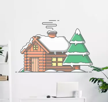 Snow covered house christmas sticker - TenStickers