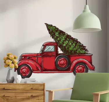Truck carrying Christmas tree christmas sticker - TenStickers