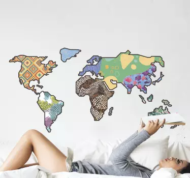 Worldmap ethnic pattern and animals map sticker - TenStickers