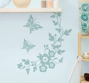Flowers with swirly branches butterflies  decal - TenStickers
