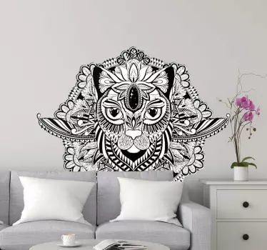 Mandala cat floral wall sticker - TenStickers
