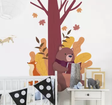 Tree with animals illustration sticker - TenStickers