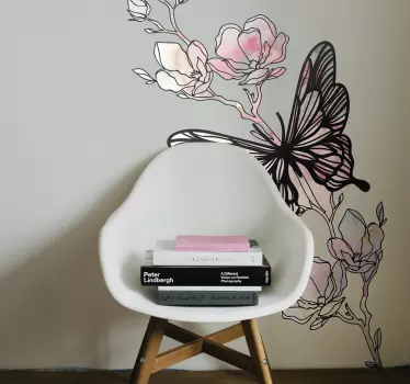 Naklejka na ścianę Elegancki motyl na kwiatku - TenStickers