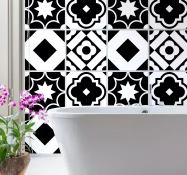 Autocolantes azulejos decorativos Mosaico padrão preto e branco - TenStickers
