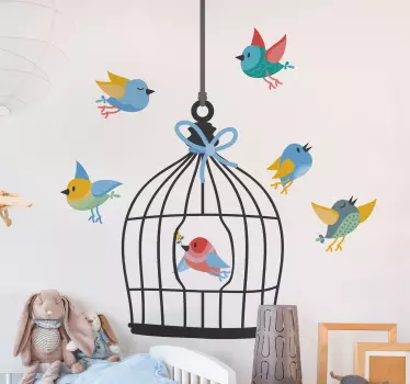 Kuş kafesi ve kuşlar kuş duvar sticker - TenStickers